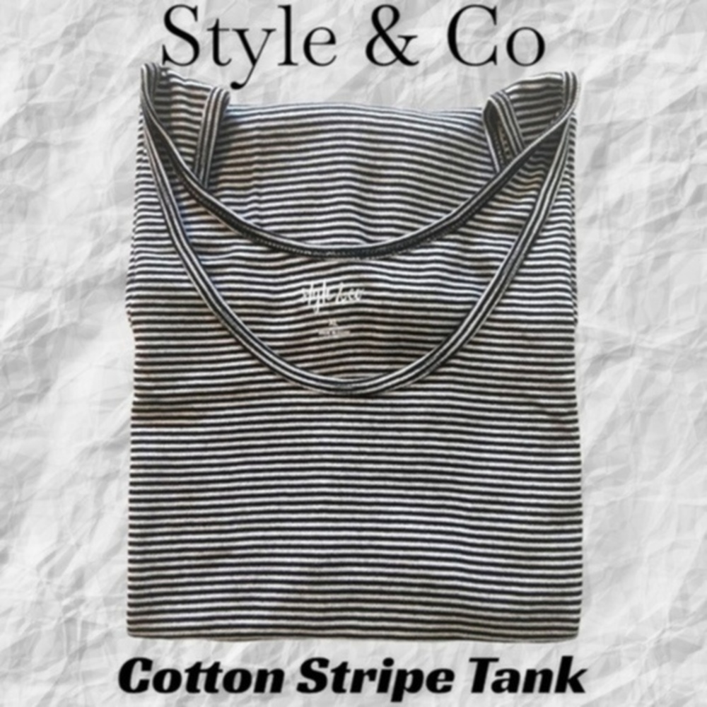 STYLE & Co Cotton Striped Sleeveless Scoop Neck Tank Top